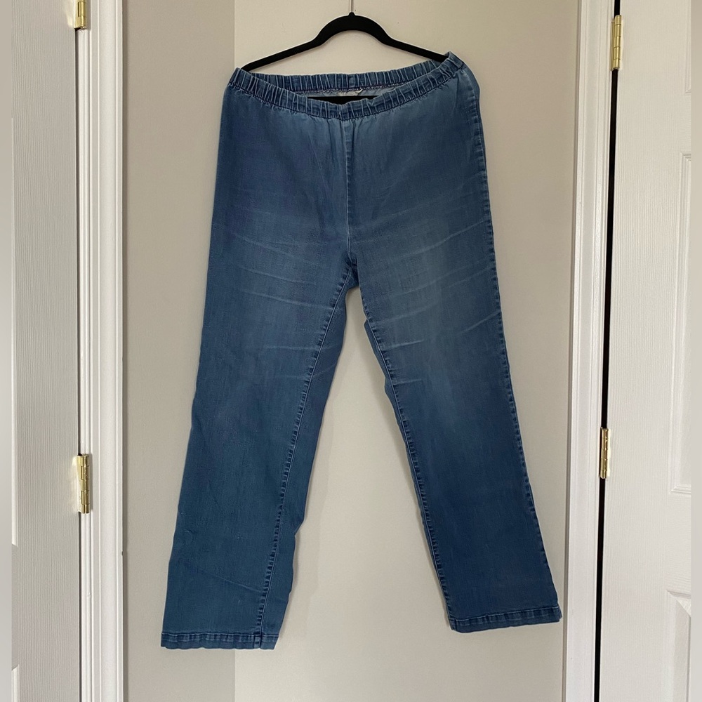 WOMAN WITHIN PLUS SIZE MEDIUM WASH HIGH RISE WIDE LEG ELASTIC WAIST STRETCH JEAN